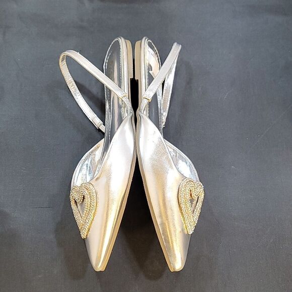 BRAND NEW PAZZLE RHINESTONE HEART DESIGN SLINGBACK FLAT - Picture 7 of 16